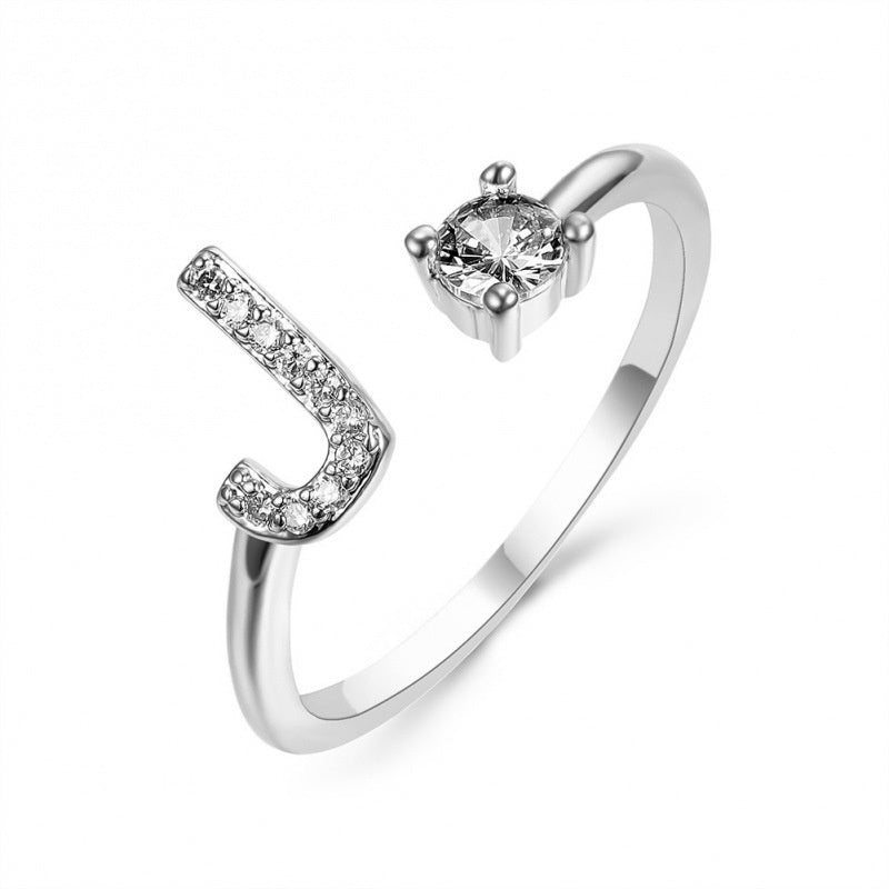Elegant Initial Open Ring with Zircon