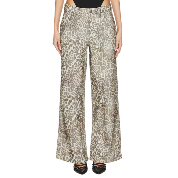 Vintage Leopard Wide Leg Denim Pants