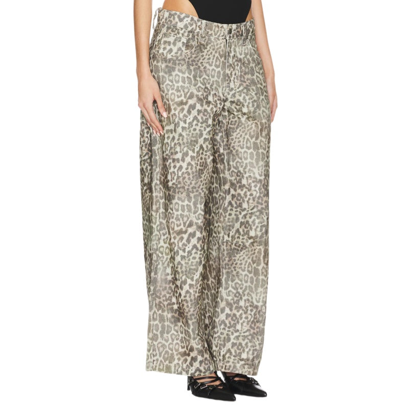 Vintage Leopard Wide Leg Denim Pants
