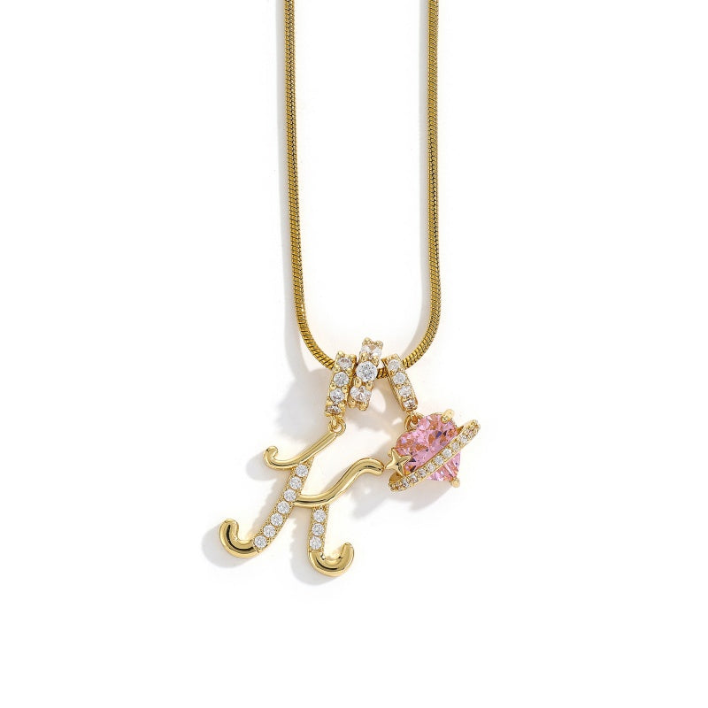 Initial Letter Heart Pendant Necklace