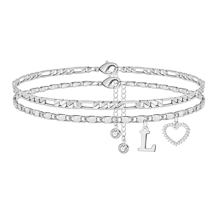 Double Layer Initial Heart Zircon Ankle Bracelet
