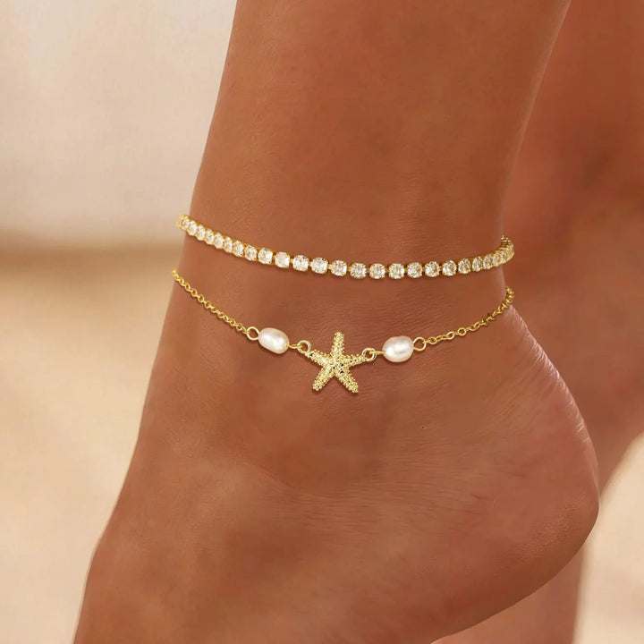 Anklet Starfish Pearl Beach Set