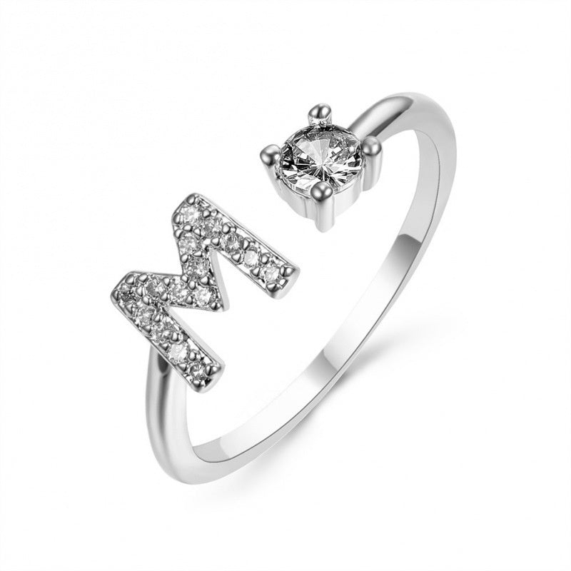 Elegant Initial Open Ring with Zircon