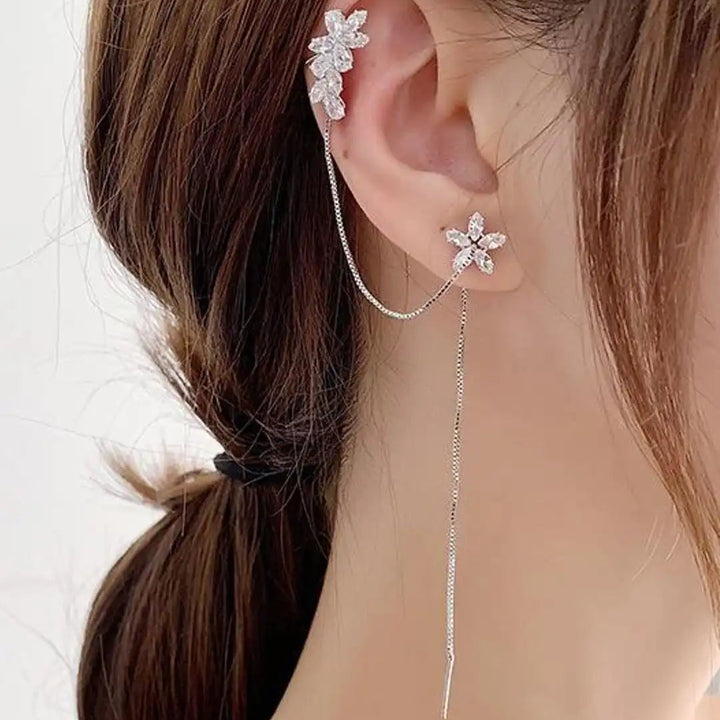 Sparkling Flower Ear Cuff Earrings