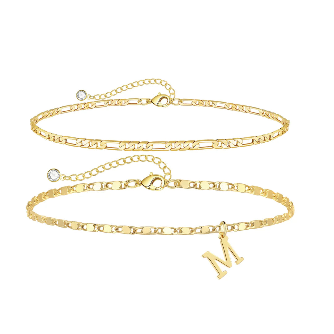 Personalized Layered Ankle Bracelet Set