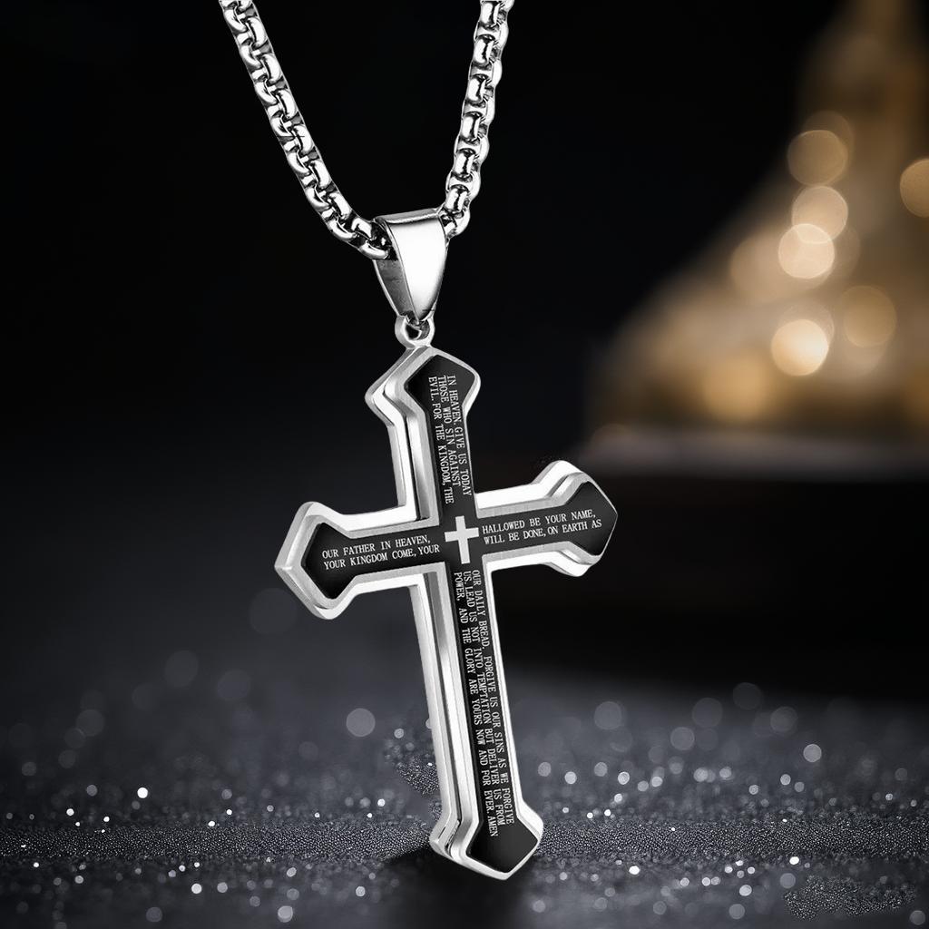 Stainless Steel Bible Text Cross Pendant