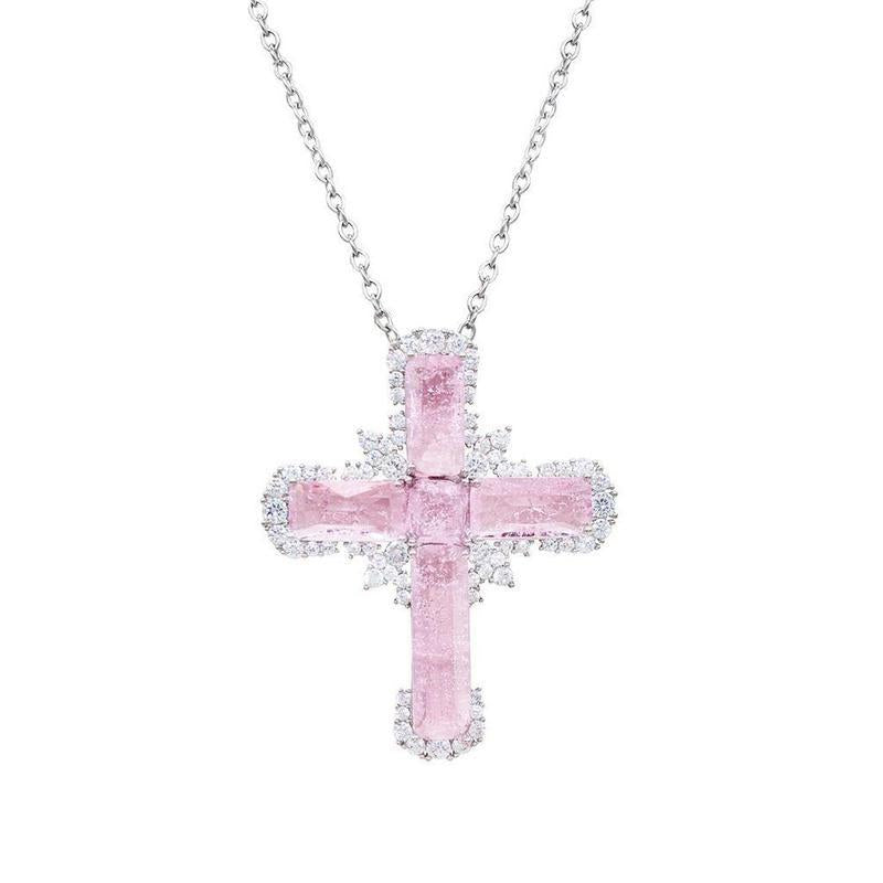 Pink Zircon Cross Pendant Necklace