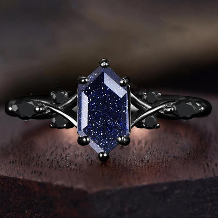 Luxury Black Crystal Geometric Ring