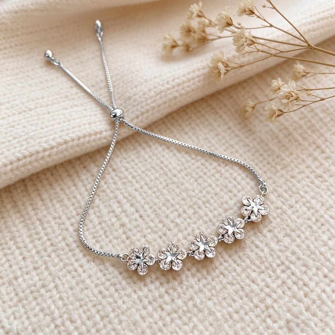 Five Flower Zircon Adjustable Slide Bracelet