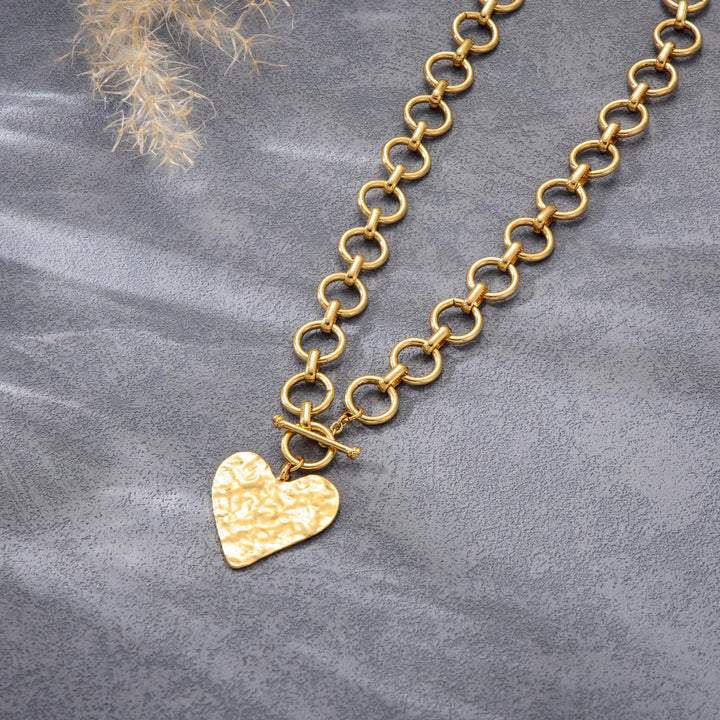 Hammered Heart Pendant T-Chain Necklace
