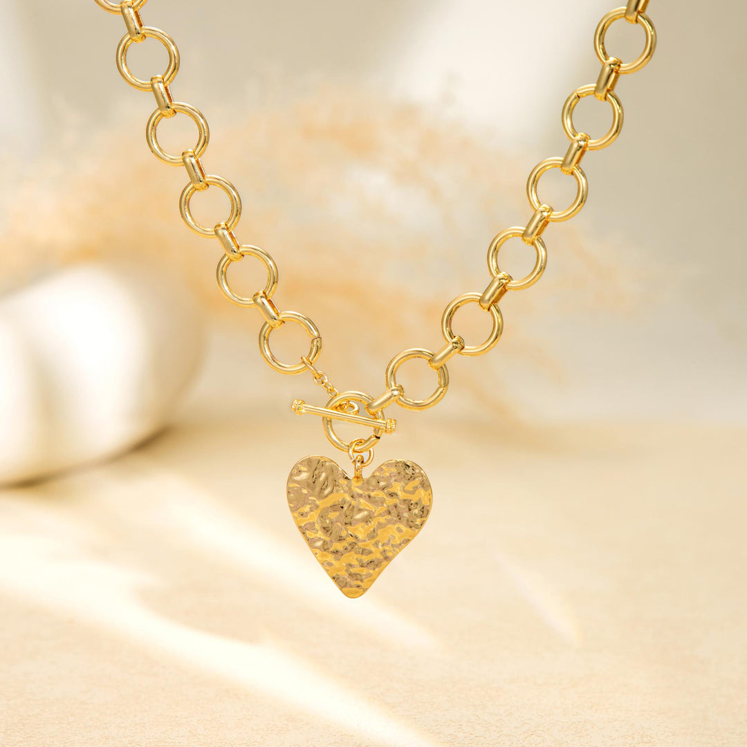 Hammered Heart Pendant T-Chain Necklace