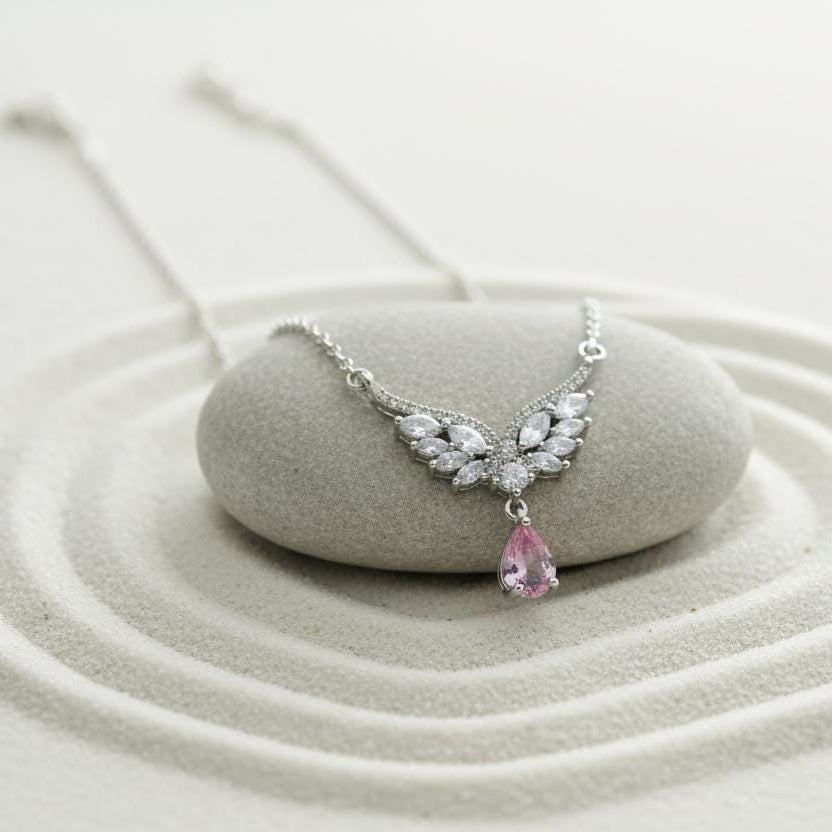 Wing Pendant Pink Zircon Clavicle Necklace