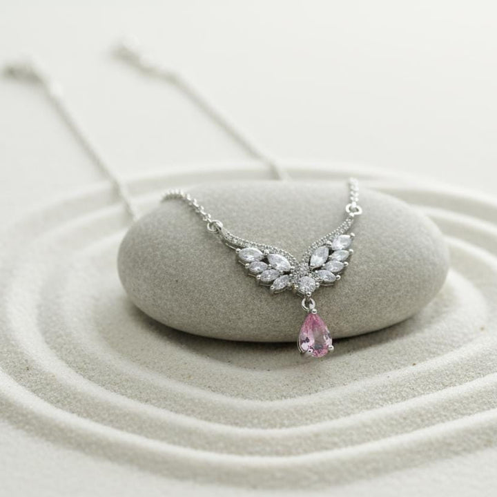 Wing Pendant Pink Zircon Clavicle Necklace