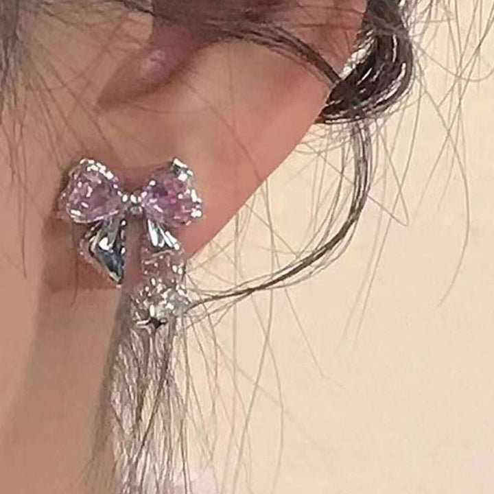 Sparkling Bow-Shaped Zirconia Stud Earrings