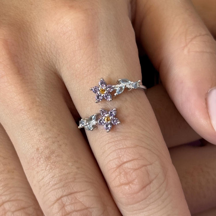 Two Flower Leaf Zircon Adjustable Ring For Women