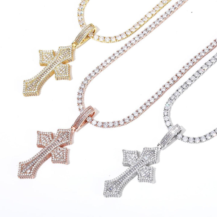 Copper and Zircon Cross Necklace