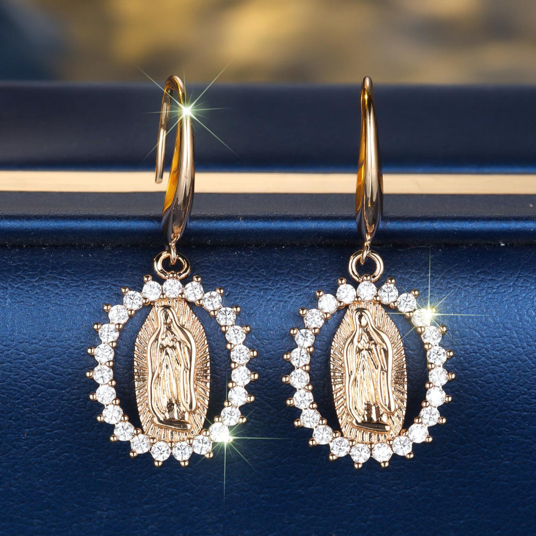 Virgin Mary Zirconia Halo Earrings
