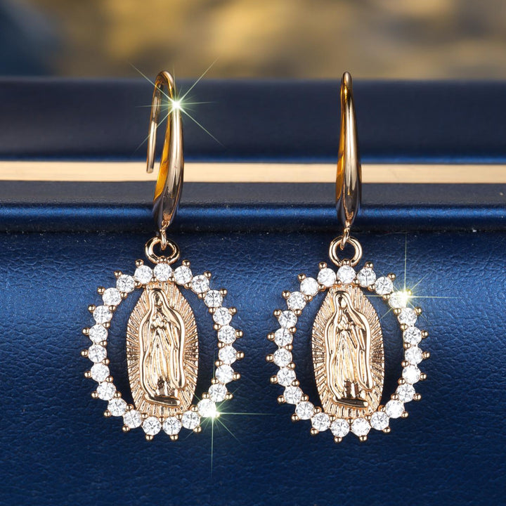 Virgin Mary Zirconia Halo Earrings