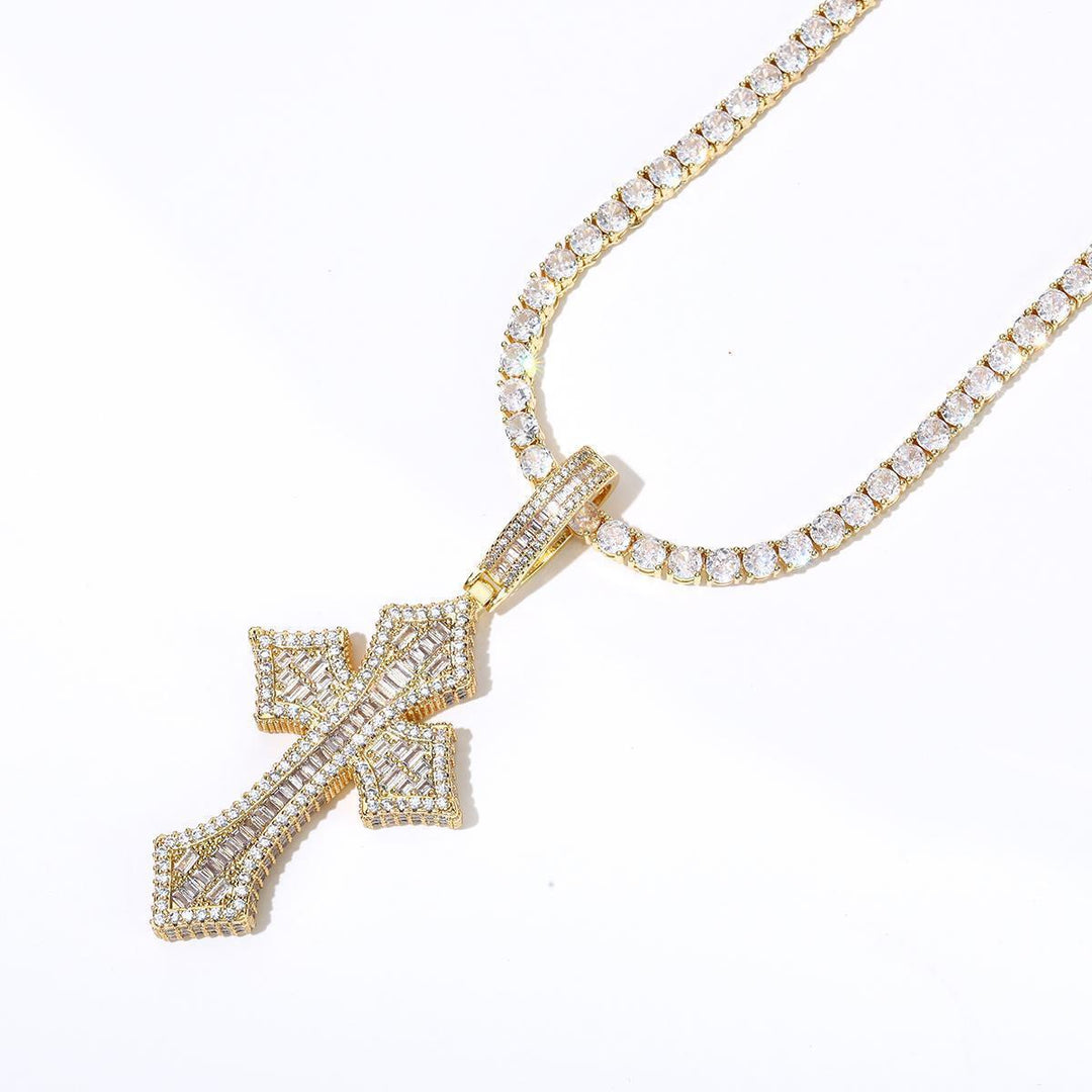 Copper and Zircon Cross Necklace
