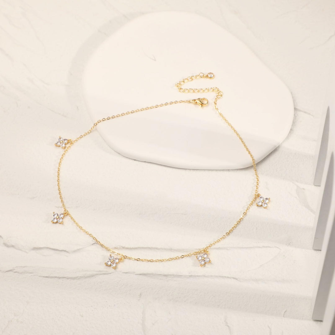 Clover Charm Zircon Choker Necklace for Women