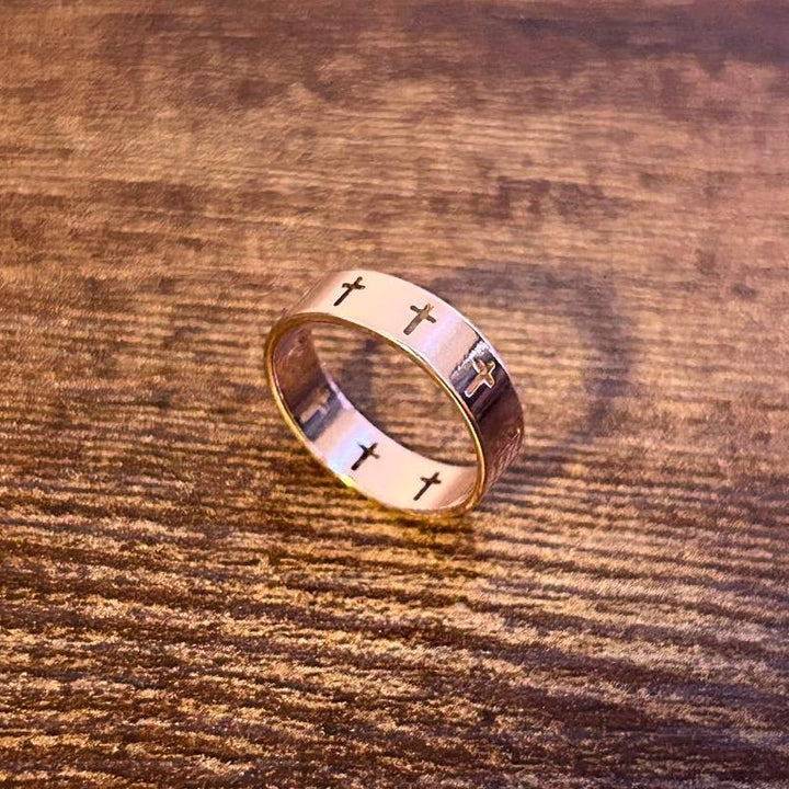 Openwork Faceted Cross Ring