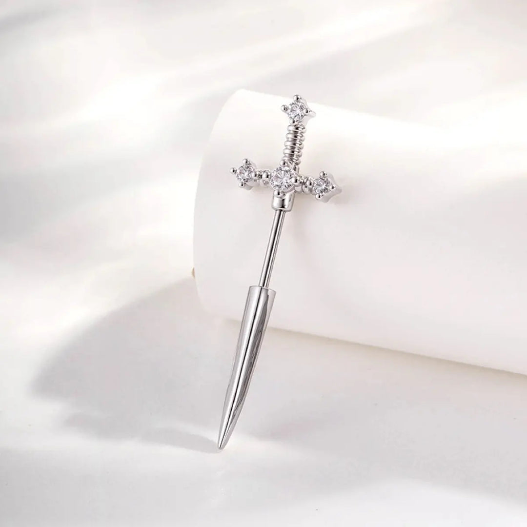 Sword Cross Zircon Thin Bar Cartilage Stud Earrings