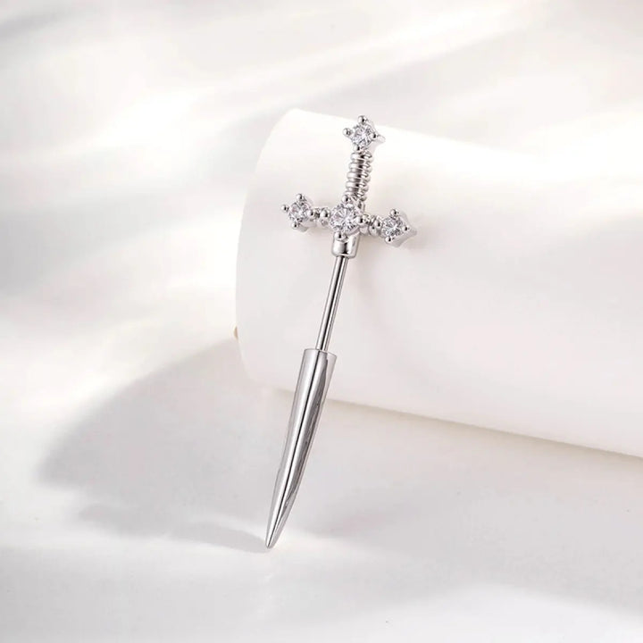 Sword Cross Zircon Thin Bar Cartilage Stud Earrings