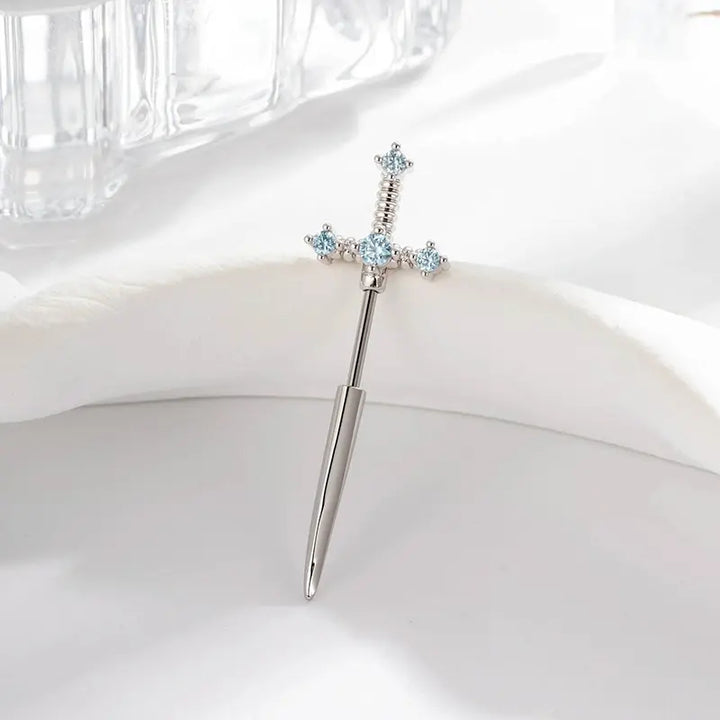 Sword Cross Zircon Thin Bar Cartilage Stud Earrings
