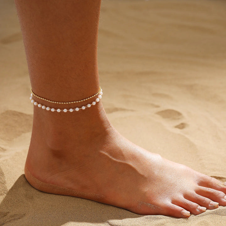 Pearl Beaded Layered Anklet