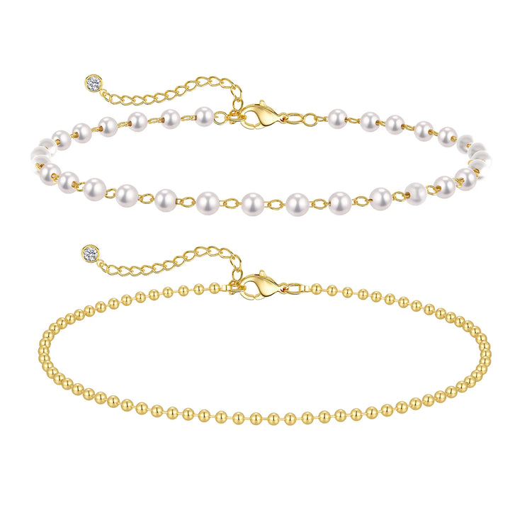 Pearl Beaded Layered Anklet