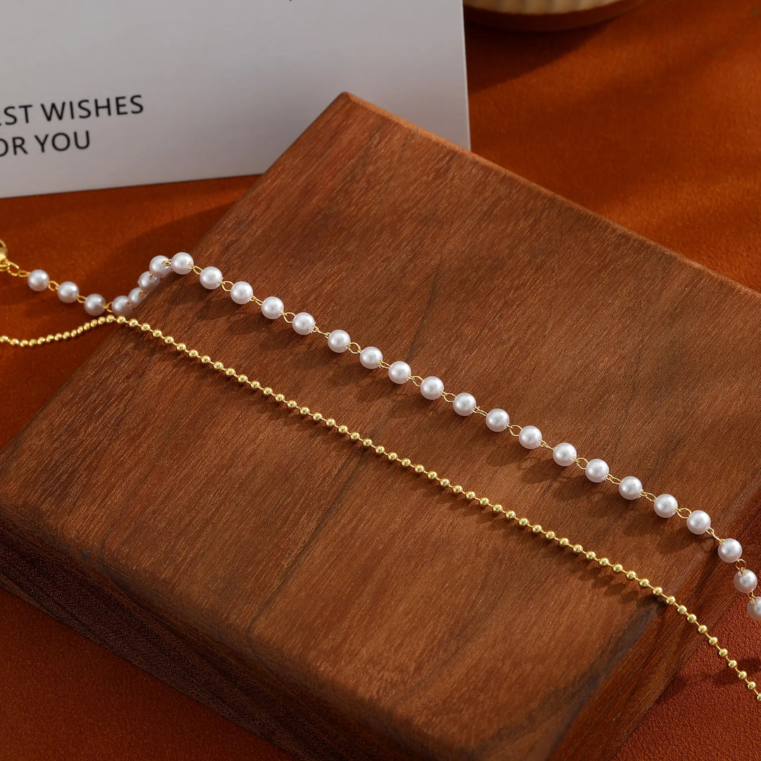 Pearl Beaded Layered Anklet