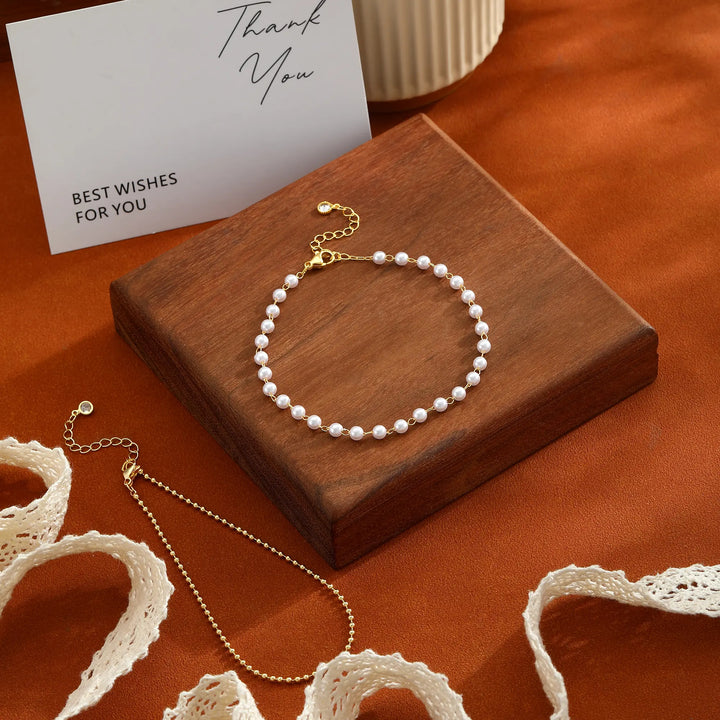 Pearl Beaded Layered Anklet