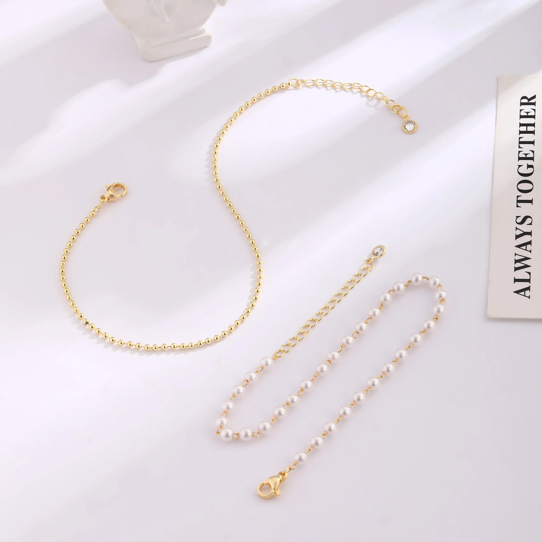 Pearl Beaded Layered Anklet
