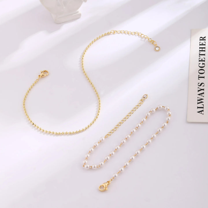 Pearl Beaded Layered Anklet