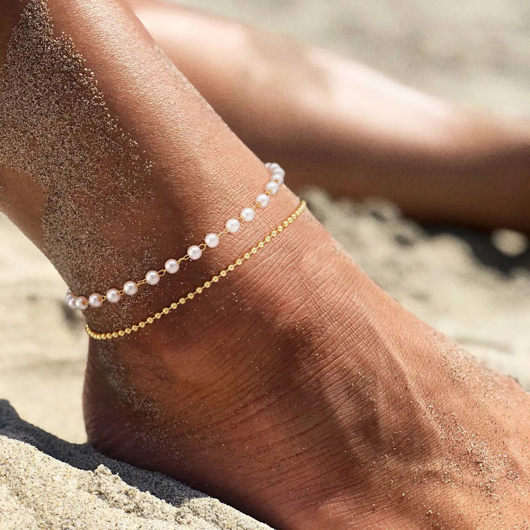 Pearl Beaded Layered Anklet