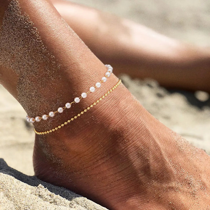 Pearl Beaded Layered Anklet