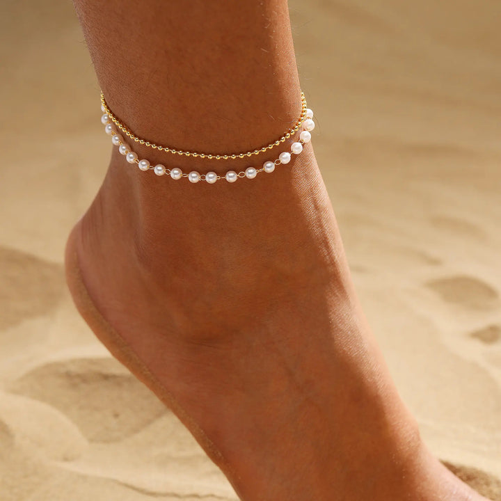 Pearl Beaded Layered Anklet