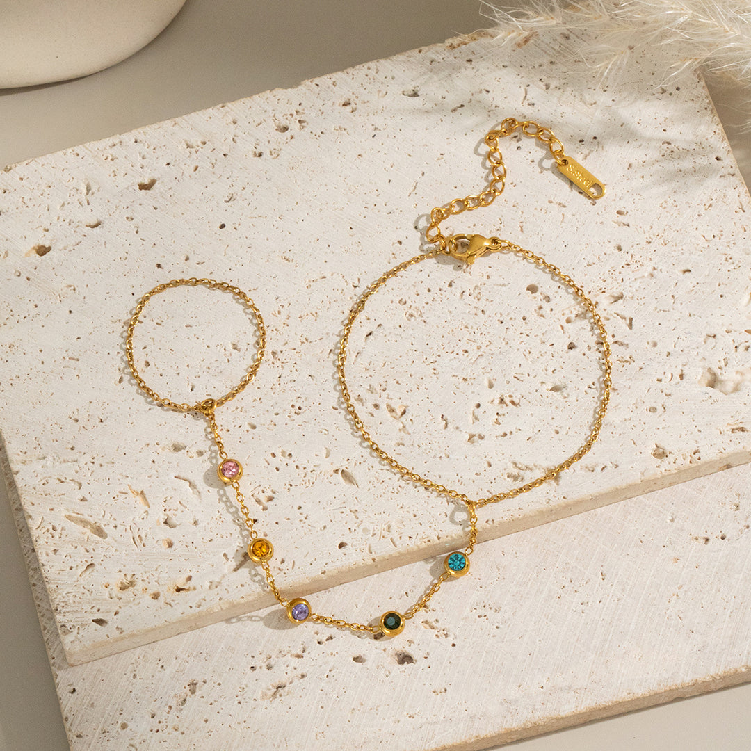 Luxury Color Zircon Circle Linked Finger Bracelet