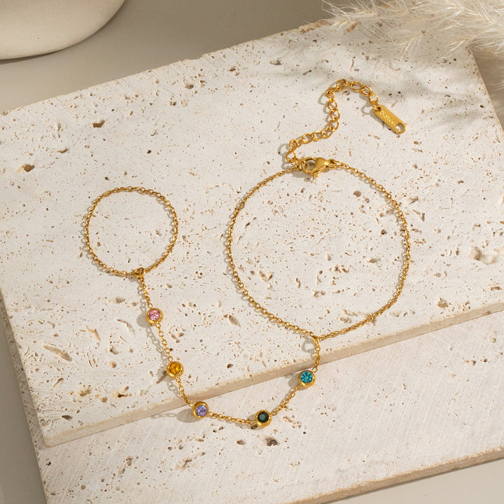 Luxury Color Zircon Circle Linked Finger Bracelet