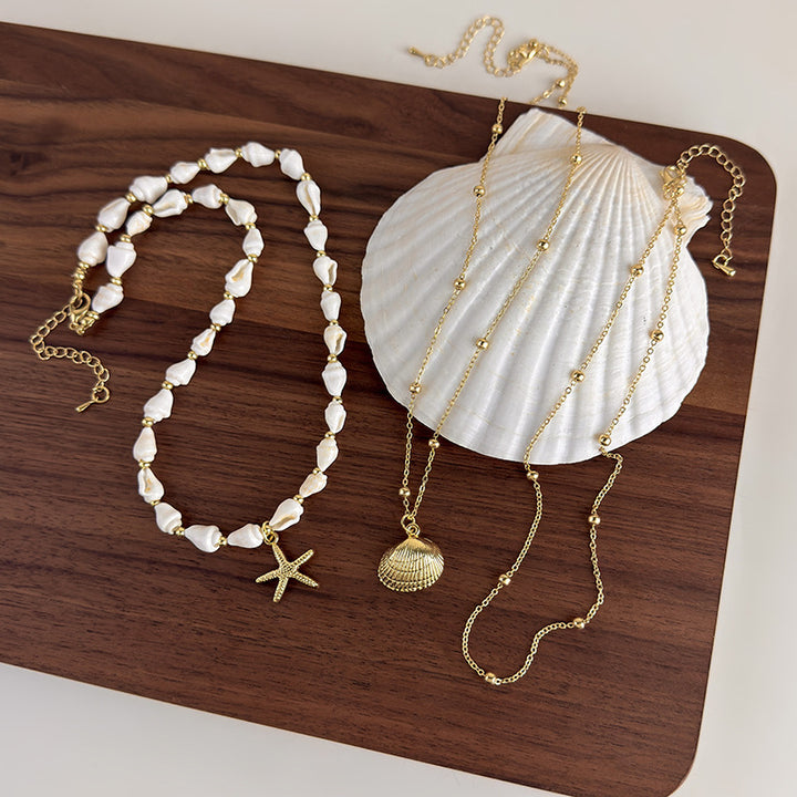 Layered Shell Starfish Pearl Necklace for Women
