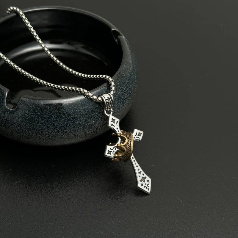 Vintage Cross Crown Necklace