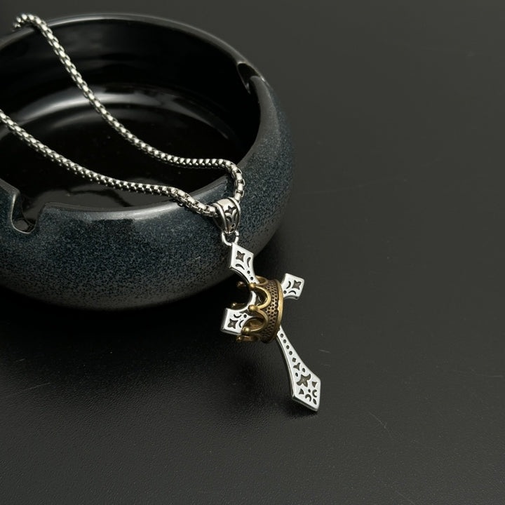 Vintage Cross Crown Necklace