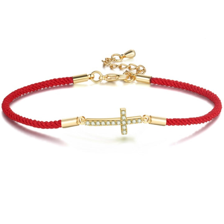 Diamond Cross Red Rope Bracelet