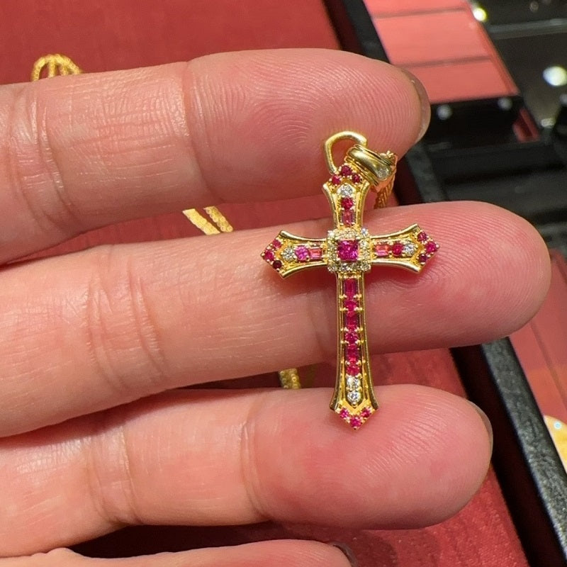 Gold Tone Crystal Cross Pendant
