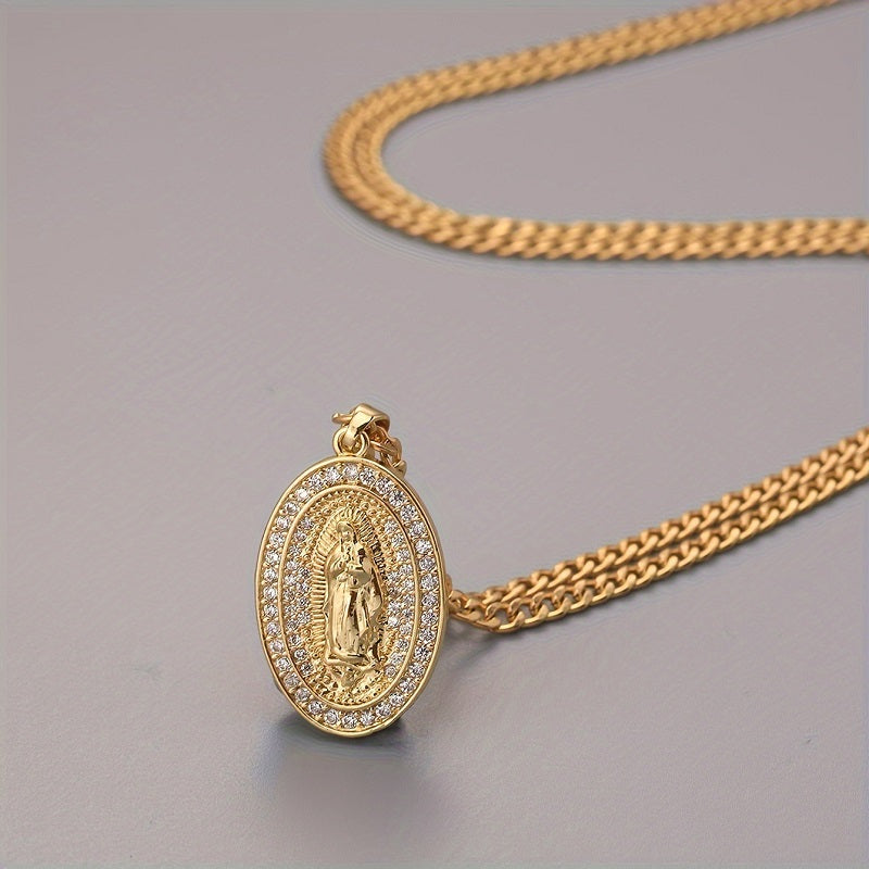 Guadalupe CZ Pendant Cuban Chain Necklace