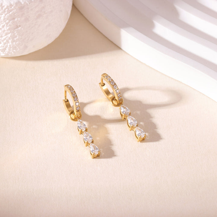 Teardrop CZ Huggie Drop Earrings