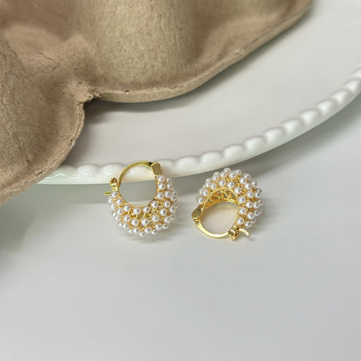 Dainty Pearl Cluster Huggie Earrings