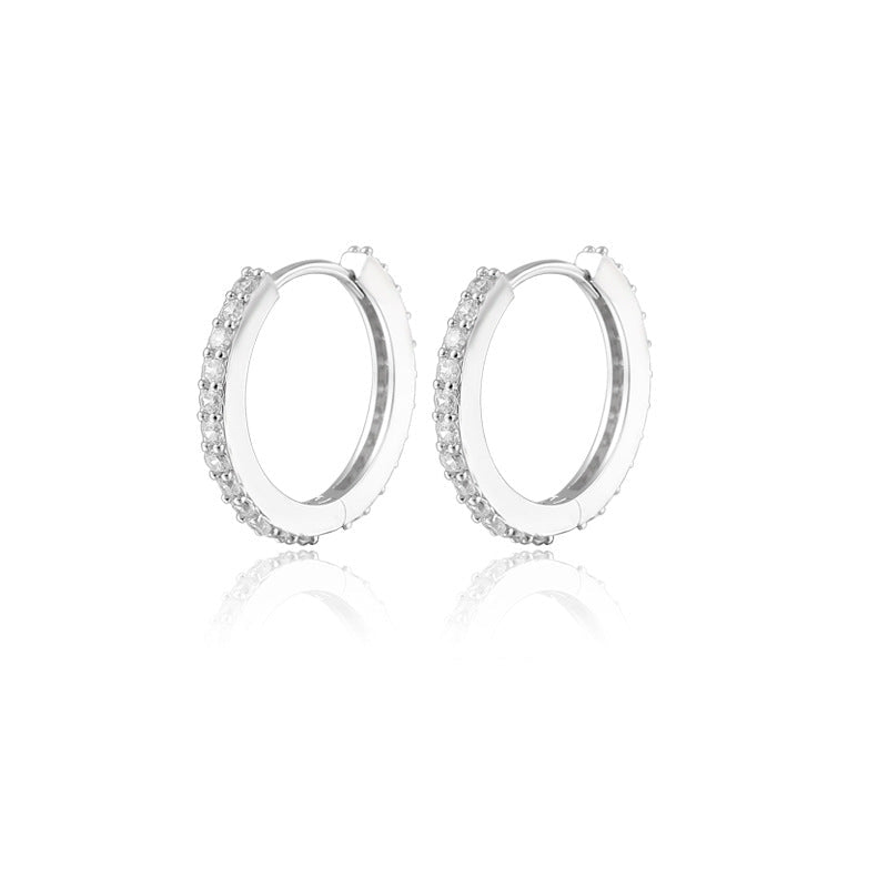 Double Sided Pave Zircon Huggie Hoops Multi Size Layering Earrings