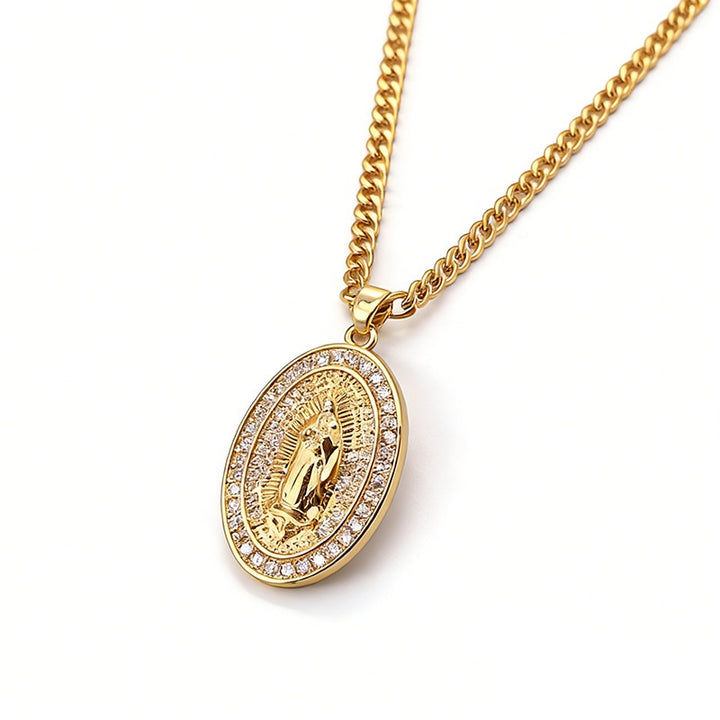 Guadalupe CZ Pendant Cuban Chain Necklace
