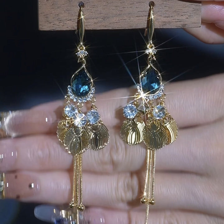 Gold Peacock Fringe Dangle Hook Earrings